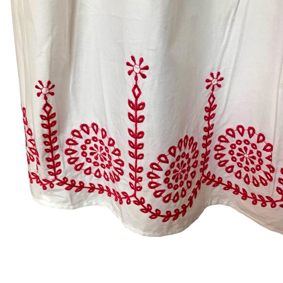 MOTTO White with Red Embroidery‎ Pleated Fully Lined A Line Skirt - Picture 4 of 10